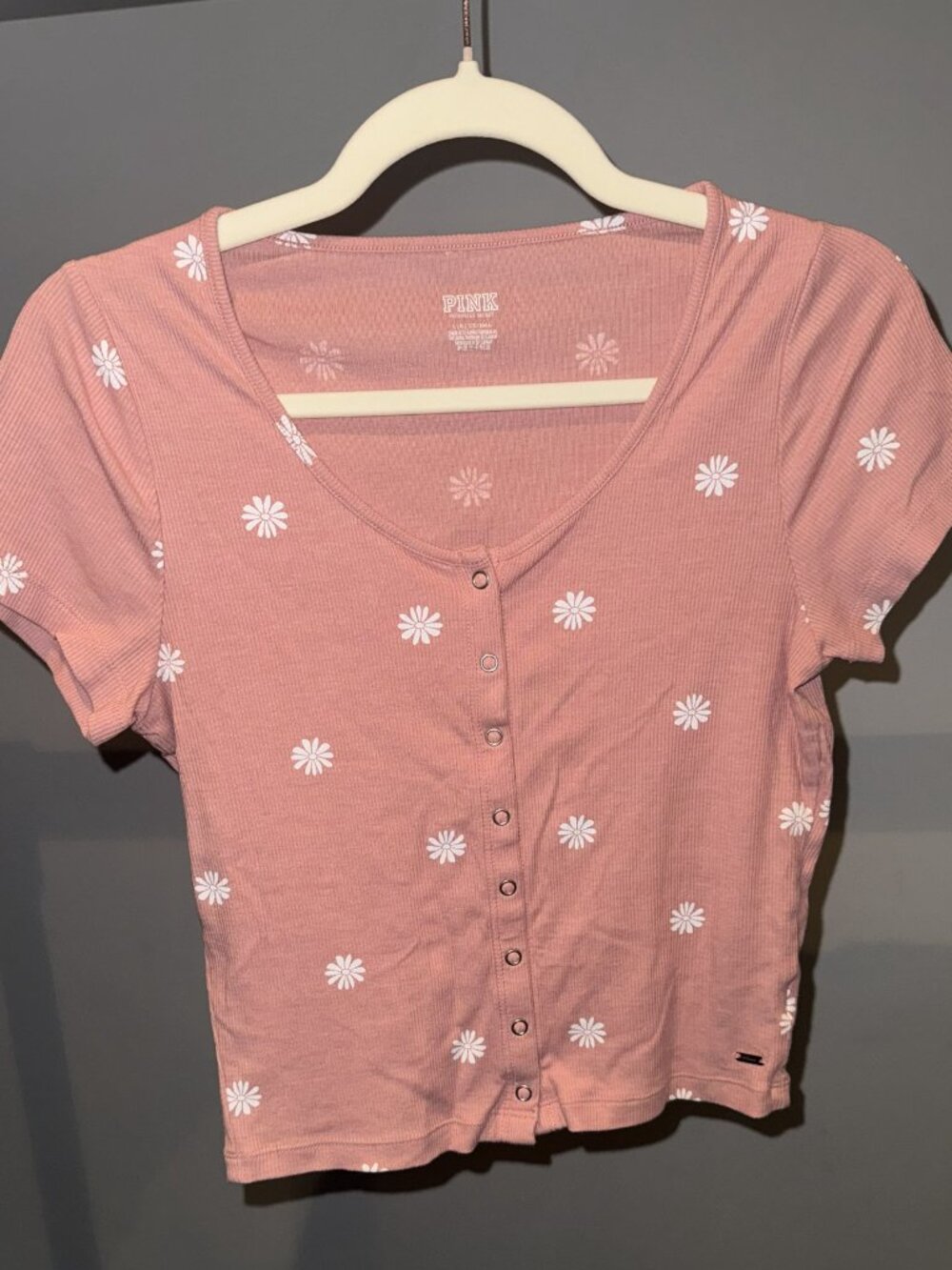 Victoria’s Secret PINK Shrunken Rib Crop Tee French Rose Daisy Print Size L - Picture 4 of 4